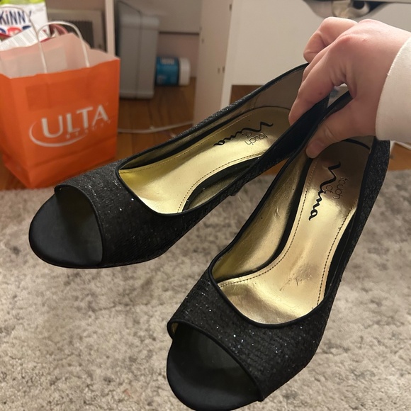 Black Sparkly Touch of Nina Heels Open Toe Size 7 - Picture 4 of 4